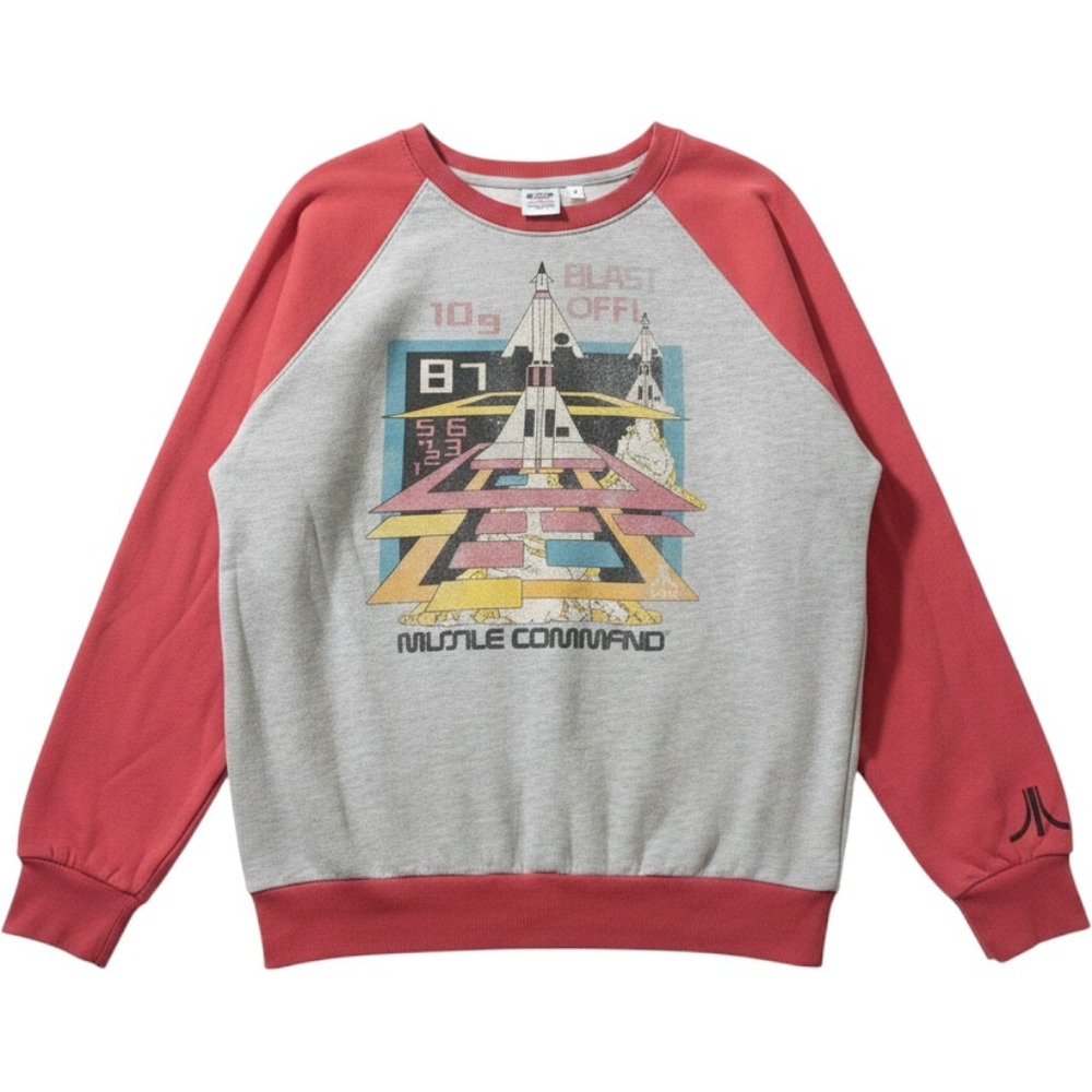 Junk Food Atari Missile Command Raglan Sweatshirt Gray Red Mens Medium Retro